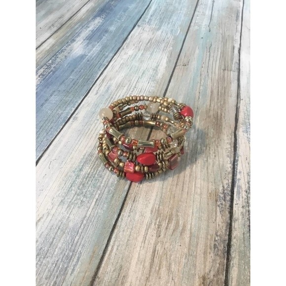 Gold and Red Wire Wrapped Bracelet - Picture 2 of 2